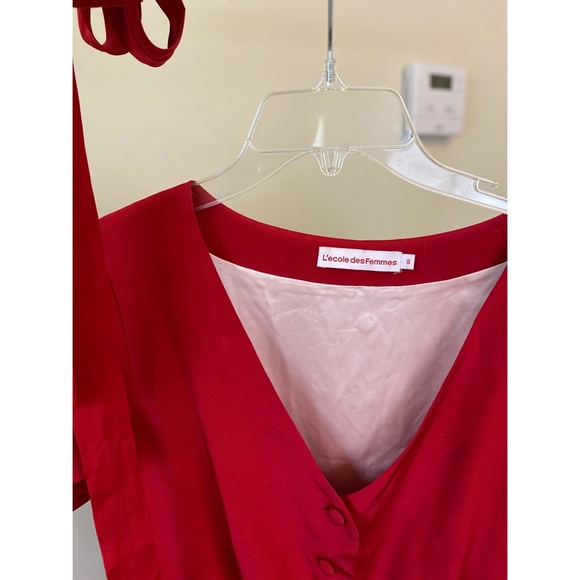 L’école Des Femmes Designer Little Red Dress Button Up 100% Crepe Silk - Picture 5 of 6